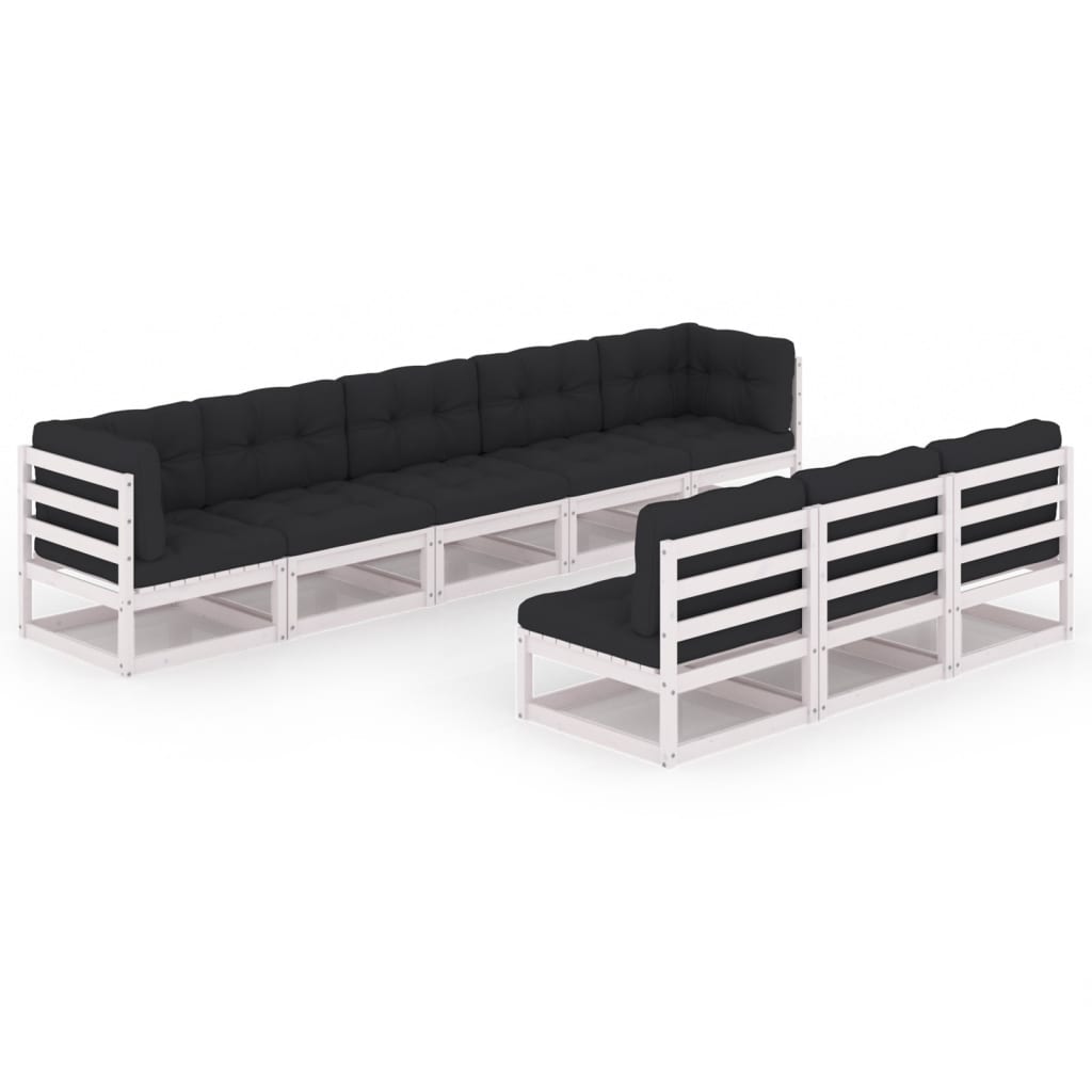 8-tlg. Garten-Lounge-Set mit Kissen Weiss Kiefer Massivholz